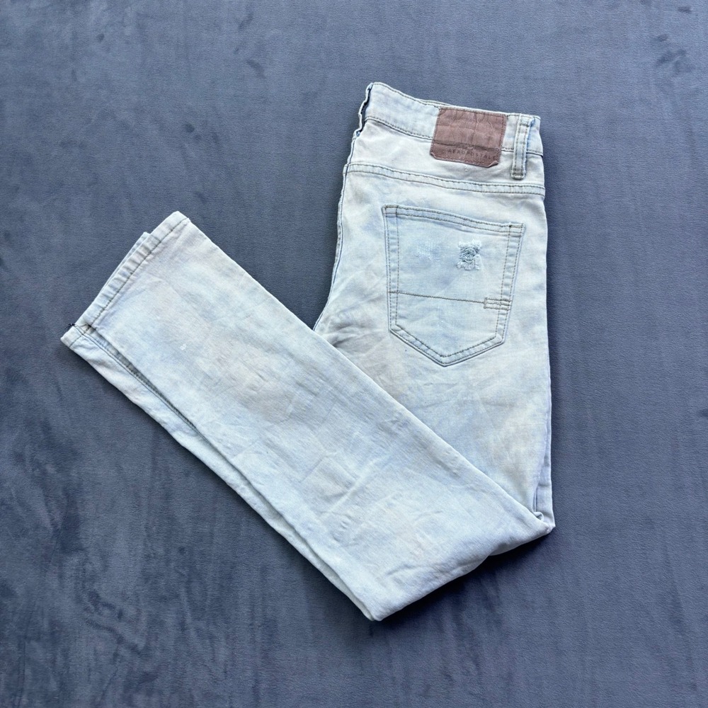 Aeropostale Mens Super Skinny Distressed Light Wash Paint Splatter Jeans 30x30